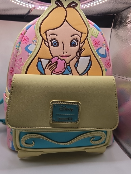 Loungefly Handbags - Loungefly Alice in Wonderland Pastel Pink, Yellow & Blue Mini Backpack